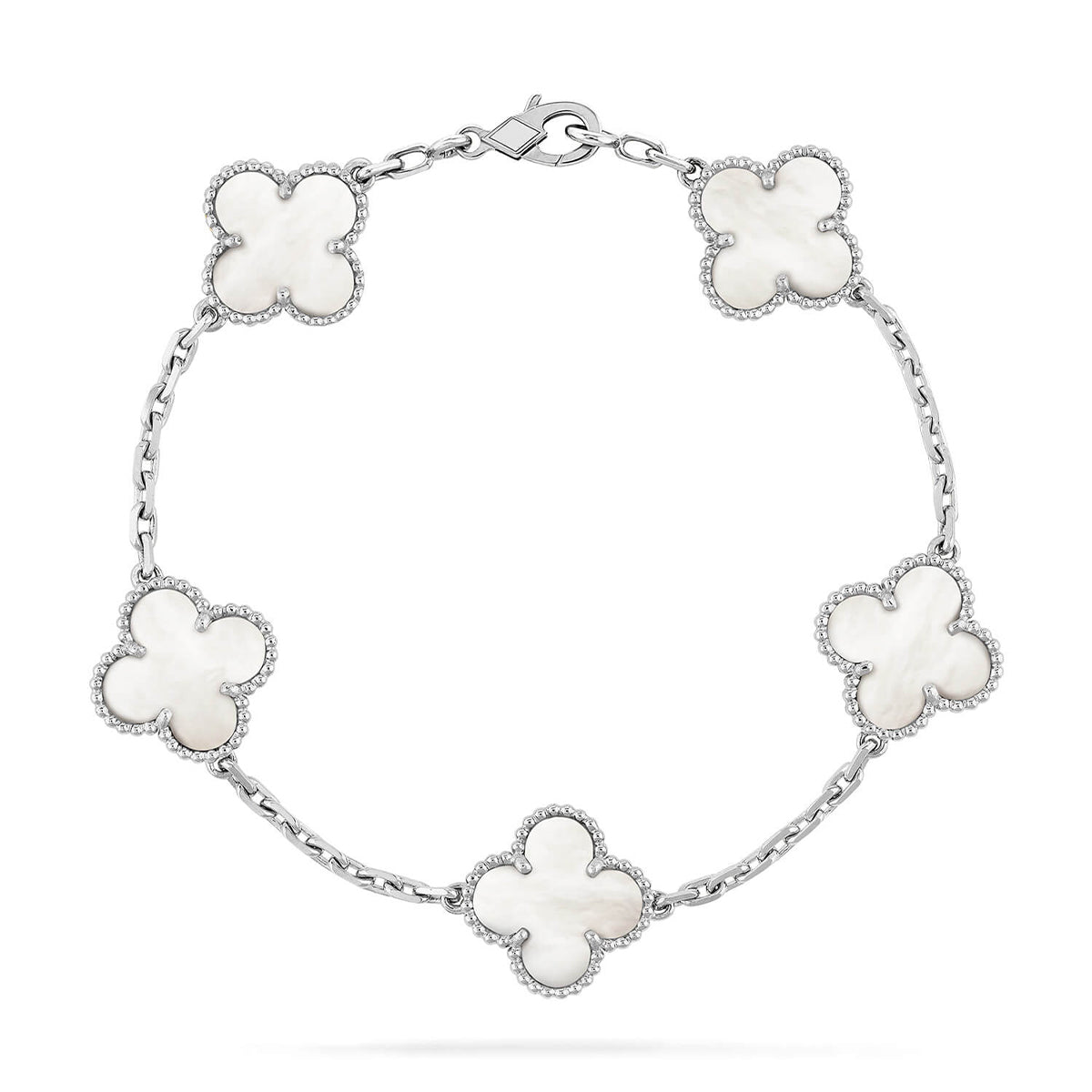 [Elara]LUCKY CLOVER 5-MOTIF-ARMBAND - WEISSE PERLMUTTKOLLEKTION