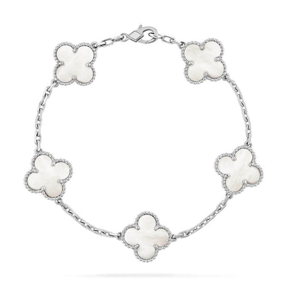 [Elara]LUCKY CLOVER 5-MOTIF-ARMBAND - WEISSE PERLMUTTKOLLEKTION