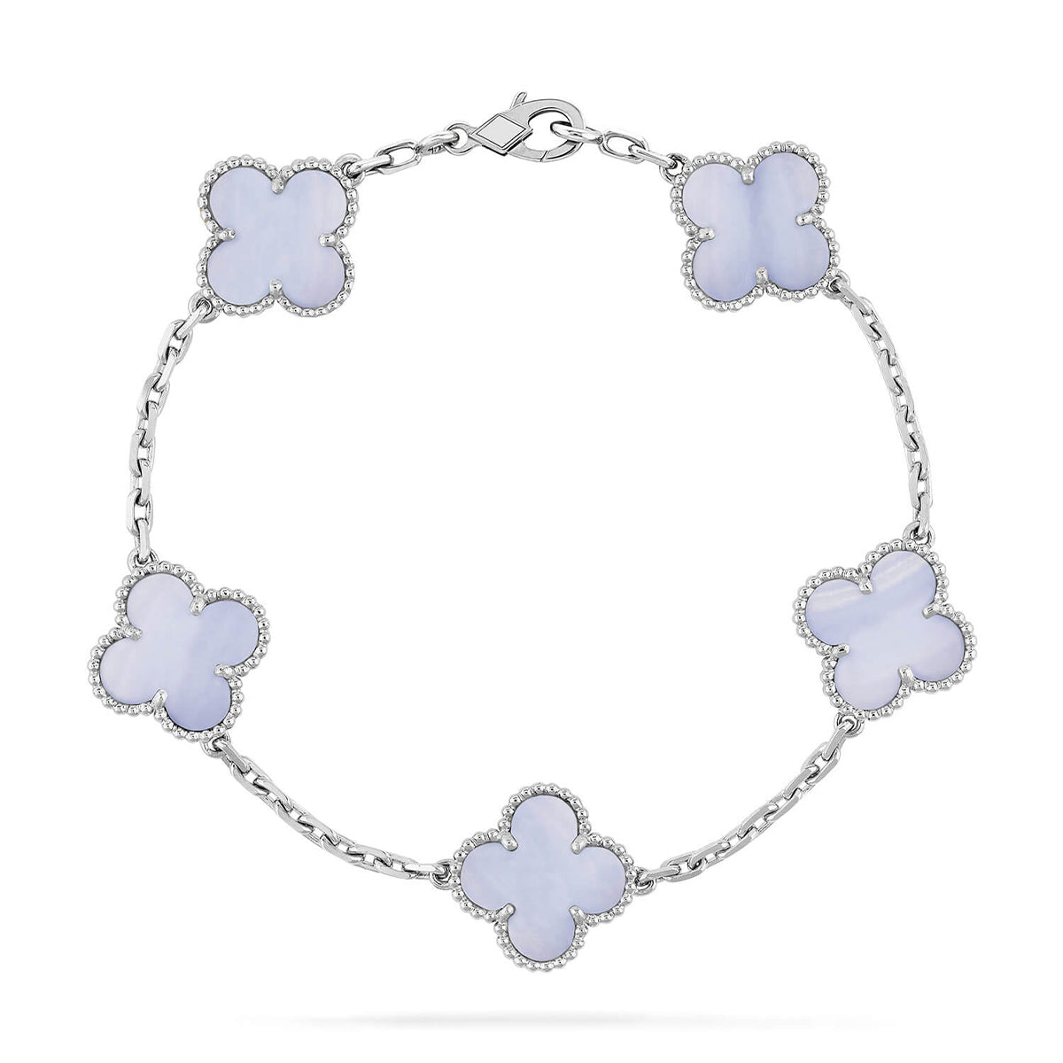 [Elara]LUCKY CLOVER 5-MOTIF BRACELET - PURPLE CHALCEDONY COLLECTION
