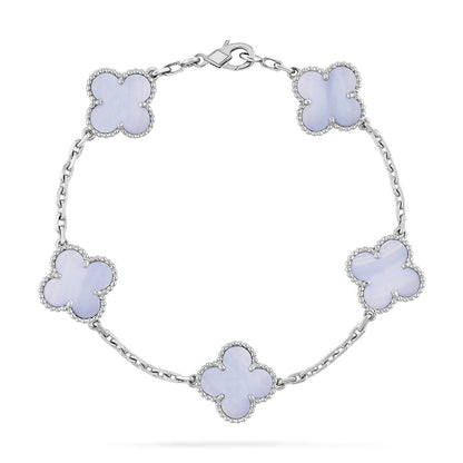[Elara]LUCKY CLOVER 5-MOTIF BRACELET - PURPLE CHALCEDONY COLLECTION