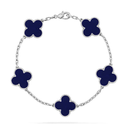 [Elara]LUCKY CLOVER 5-MOTIF BRACELET - LAPIS LAZULI COLLECTION