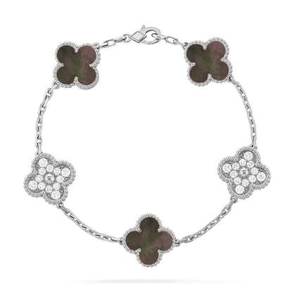 [Elara] LUCKY CLOVER 5-MOTIF BRACELET - KOLLEKTION GRAUES PERLMUTT