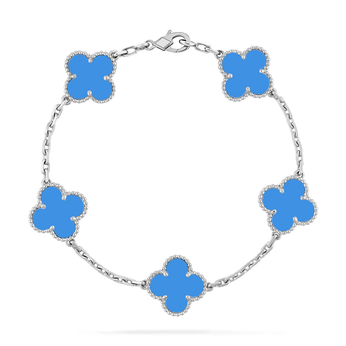 [Elara]LUCKY CLOVER 5-MOTIF BRACELET - BLUE AGATE COLLECTION