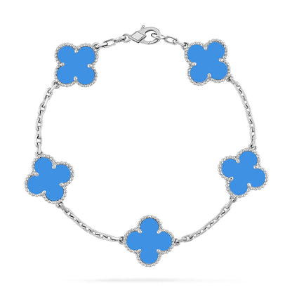 [Elara]LUCKY CLOVER 5-MOTIF BRACELET - BLUE AGATE COLLECTION