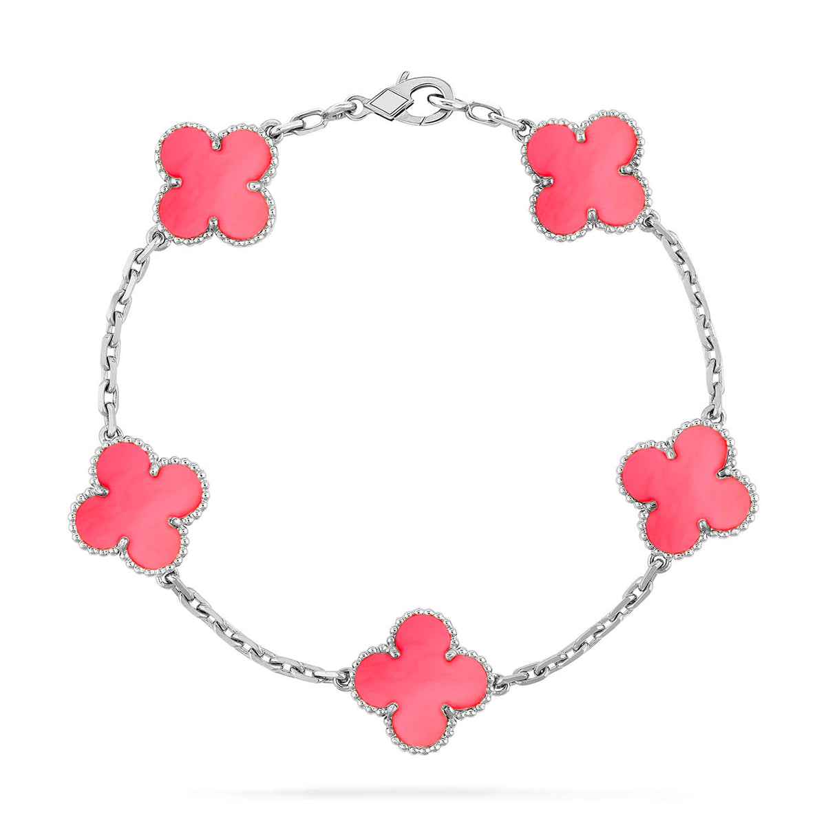 [Elara]LUCKY CLOVER 5-MOTIF BRACELET - ROSAFARBENDE PERLMUTT-KOLLEKTION