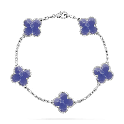 [Elara]LUCKY CLOVER 5-MOTIF BRACELET - BLUE LARIMAR COLLECTION