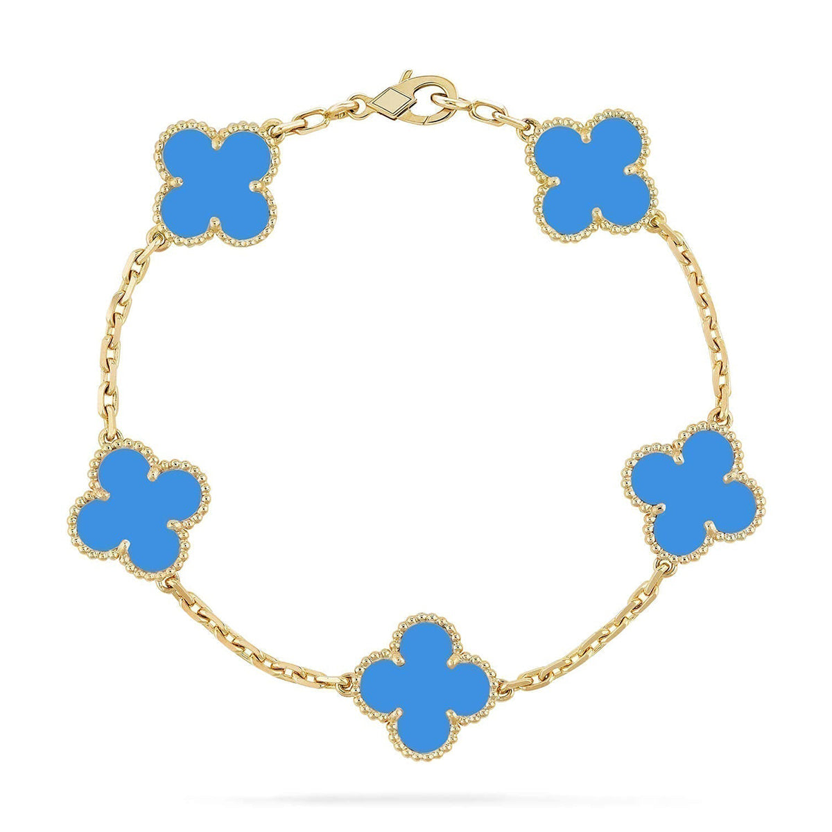[Elara]LUCKY CLOVER 5-MOTIF BRACELET - BLUE AGATE COLLECTION