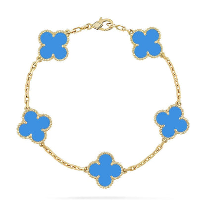 [Elara]LUCKY CLOVER 5-MOTIF BRACELET - BLUE AGATE COLLECTION