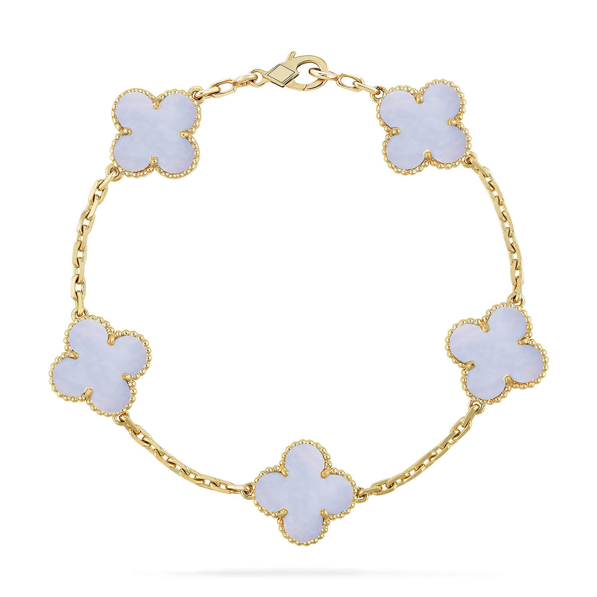 [Elara]LUCKY CLOVER 5-MOTIF BRACELET - PURPLE CHALCEDONY COLLECTION