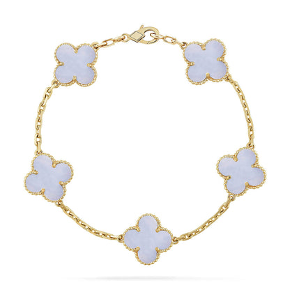 [Elara]LUCKY CLOVER 5-MOTIF BRACELET - PURPLE CHALCEDONY COLLECTION