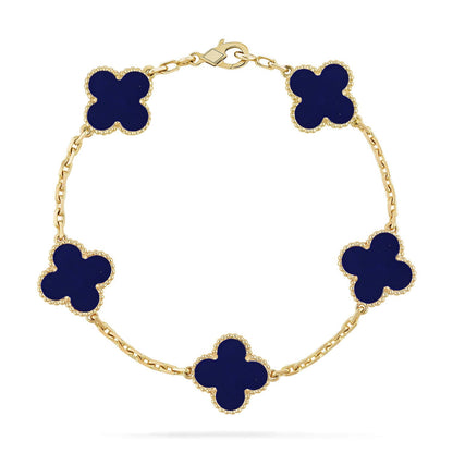 [Elara]LUCKY CLOVER 5-MOTIF BRACELET - LAPIS LAZULI COLLECTION