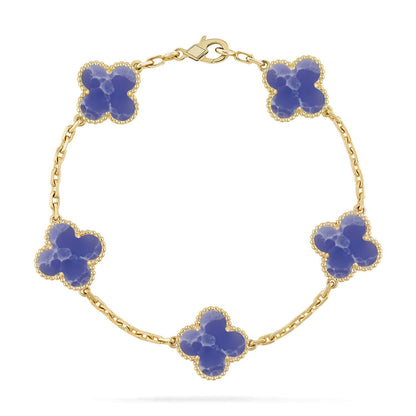 [Elara]LUCKY CLOVER 5-MOTIF BRACELET - BLUE LARIMAR COLLECTION