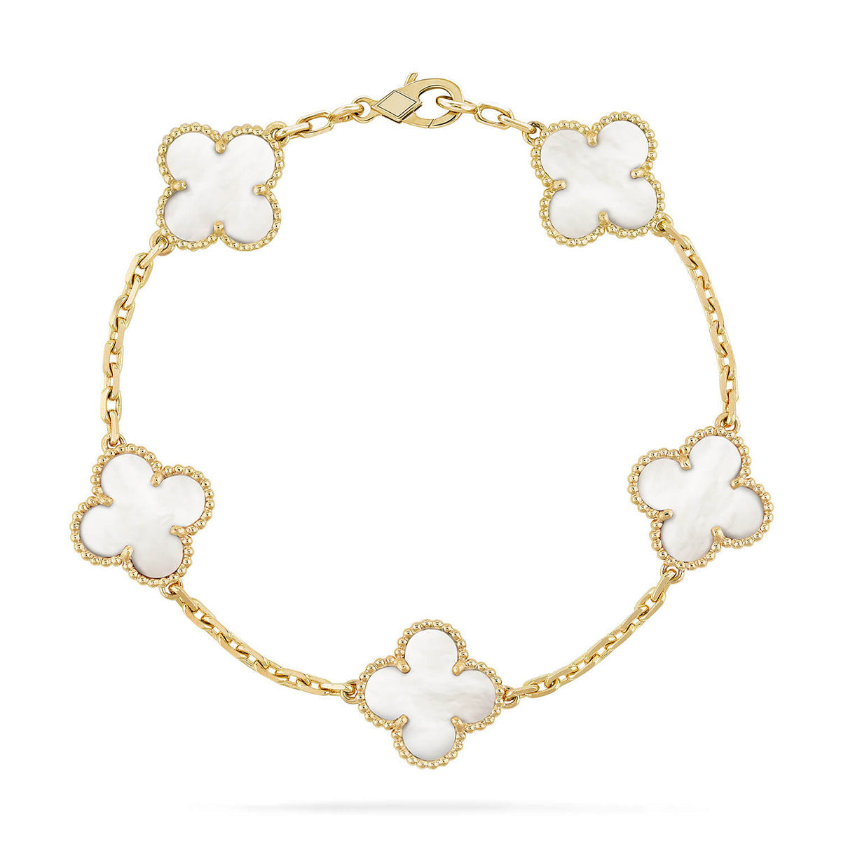 [Elara]LUCKY CLOVER 5-MOTIF-ARMBAND - WEISSE PERLMUTTKOLLEKTION