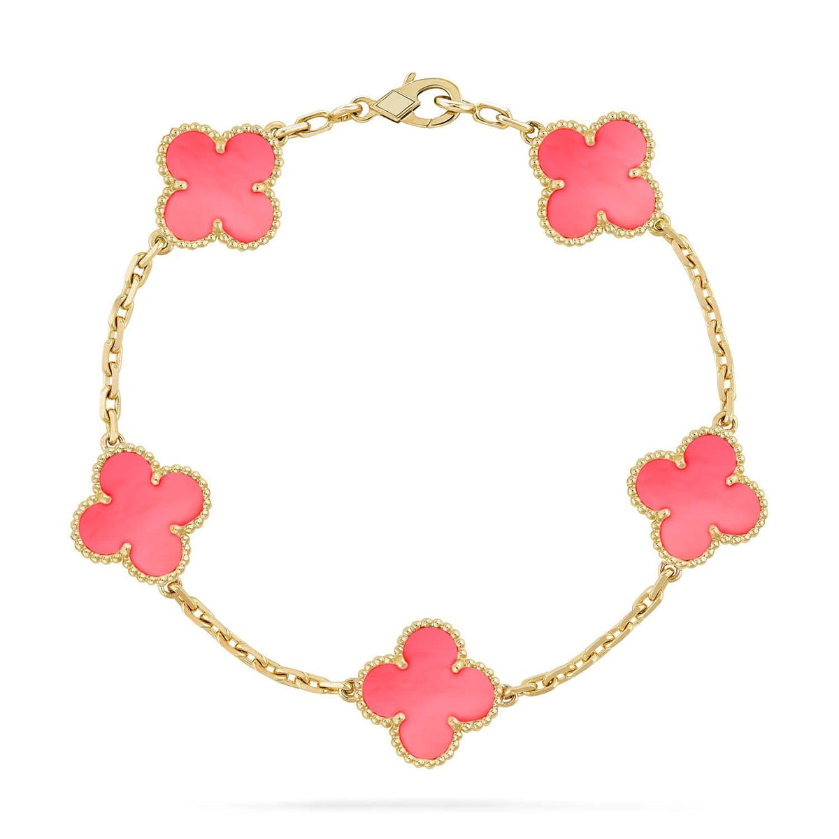 [Elara]LUCKY CLOVER 5-MOTIF BRACELET - ROSAFARBENDE PERLMUTT-KOLLEKTION