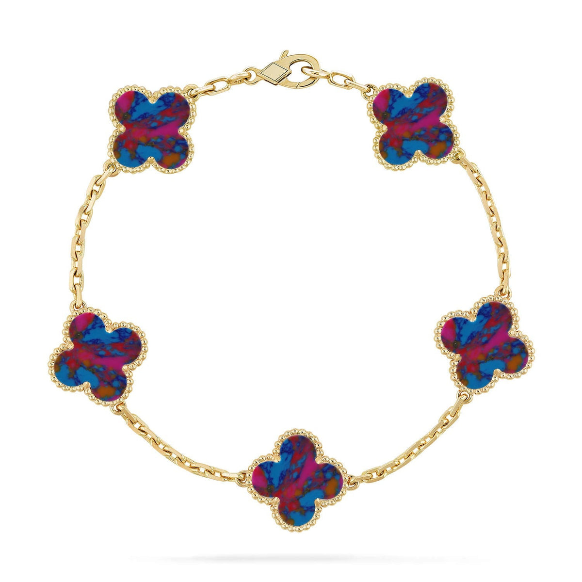 [Elara]LUCKY CLOVER 5-MOTIF BRACELET - MULTI-GEM COLLECTION