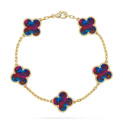 [Elara]LUCKY CLOVER 5-MOTIF BRACELET - MULTI-GEM COLLECTION