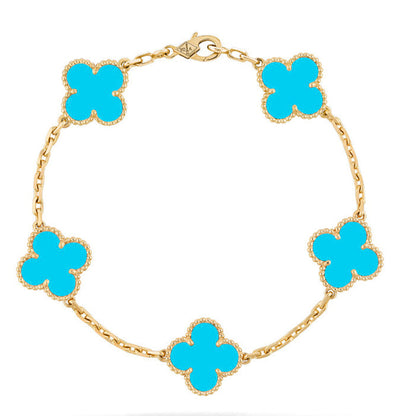 [Elara]LUCKY CLOVER 5-MOTIF BRACELET - TURQUOISE COLLECTION