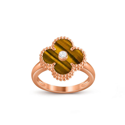 [Elara]LUCKY CLOVER DIAMOND-ACCENT ROSE GOLD RING COLLECTION