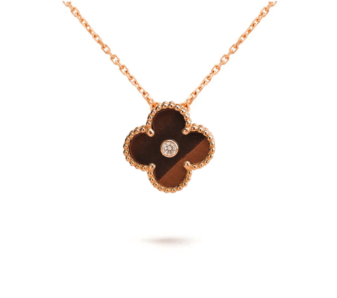 [Elara]15MM CLOVER FLOWER DIAMOND PENDANT NECKLACE COLLECTION