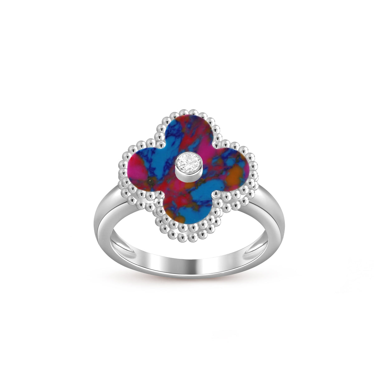 [Elara]LUCKY CLOVER DIAMOND-ACCENT WHITE GOLD RING COLLECTION