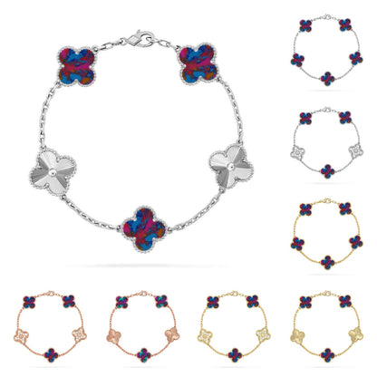 [Elara]LUCKY CLOVER 5-MOTIF BRACELET - MULTI-GEM COLLECTION