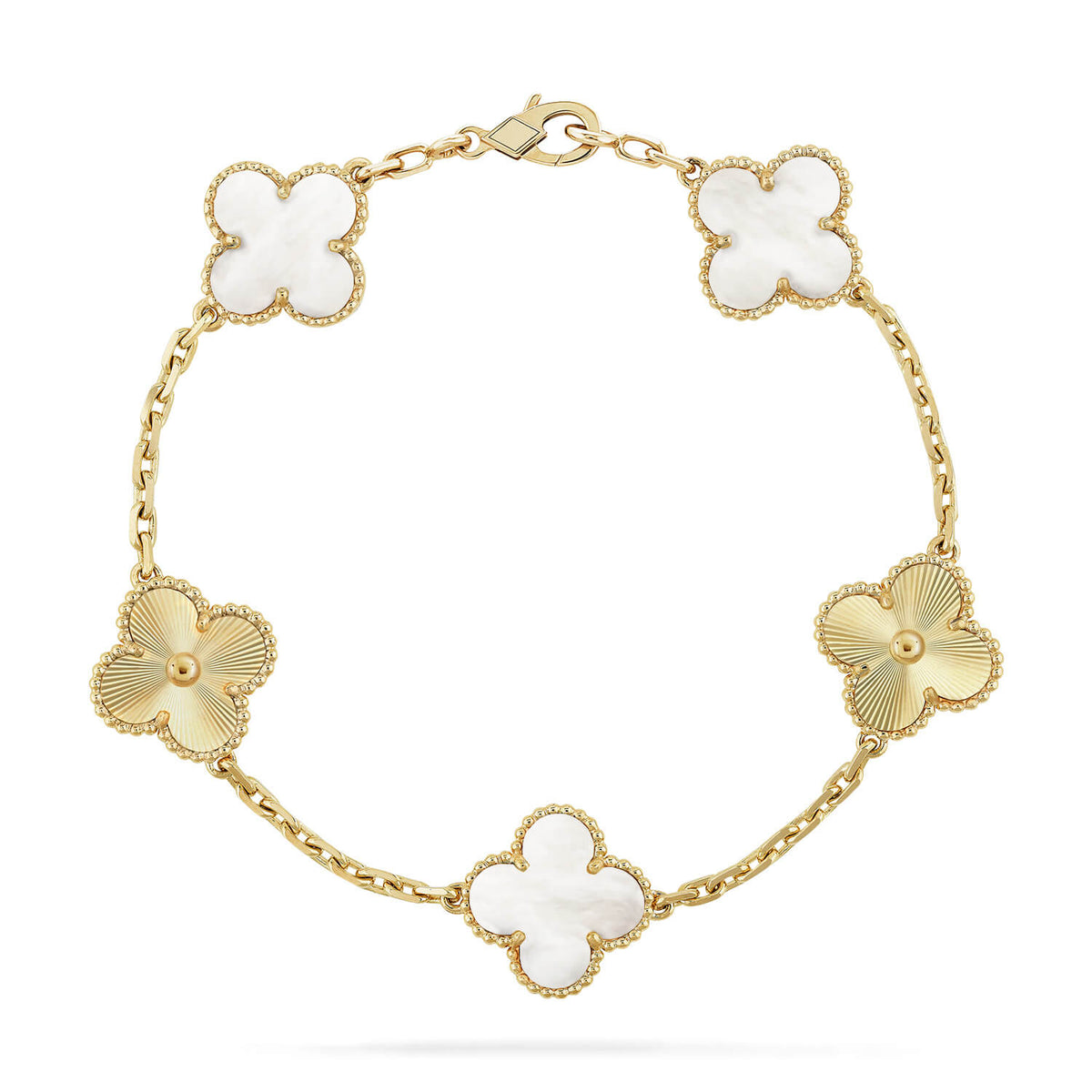 [Elara]LUCKY CLOVER 5-MOTIF-ARMBAND - WEISSE PERLMUTTKOLLEKTION