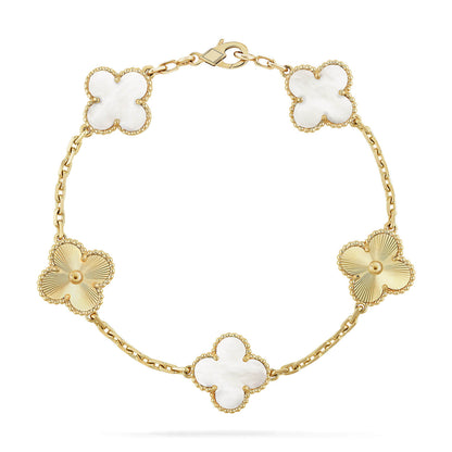 [Elara]LUCKY CLOVER 5-MOTIF-ARMBAND - WEISSE PERLMUTTKOLLEKTION