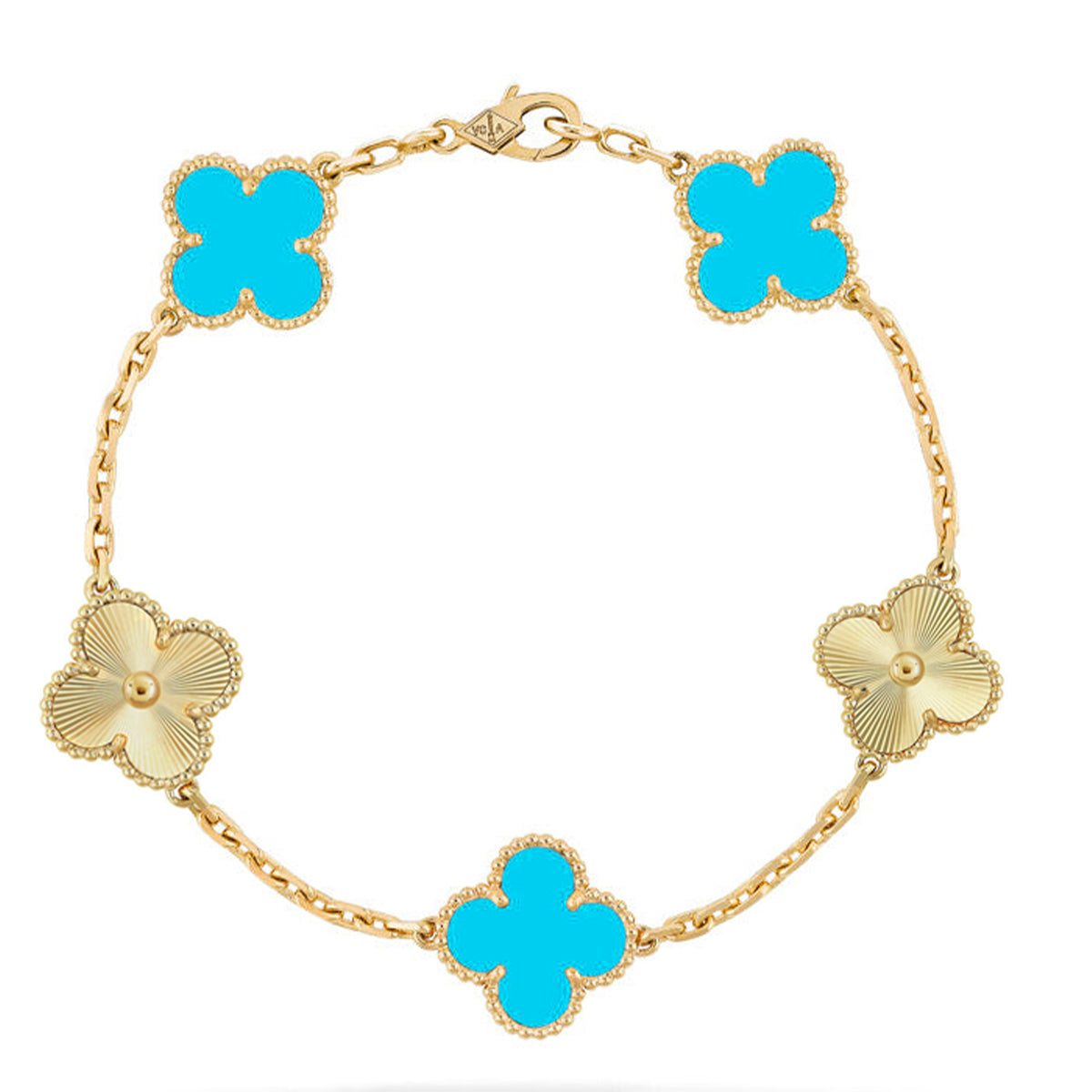 [Elara]LUCKY CLOVER 5-MOTIF BRACELET - TURQUOISE COLLECTION