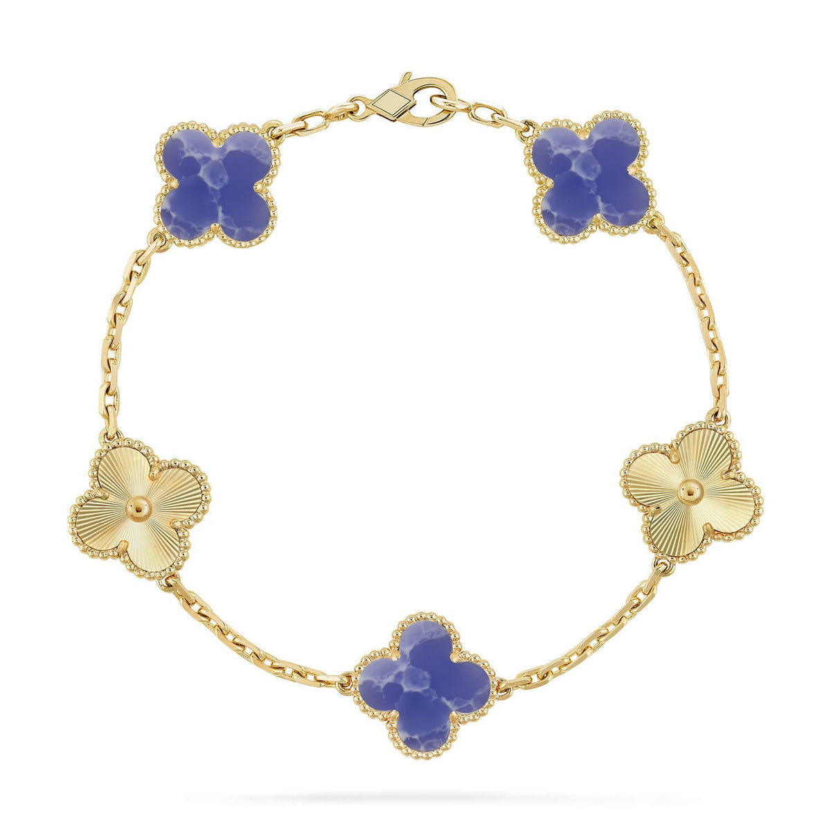 [Elara]LUCKY CLOVER 5-MOTIF BRACELET - BLUE LARIMAR COLLECTION