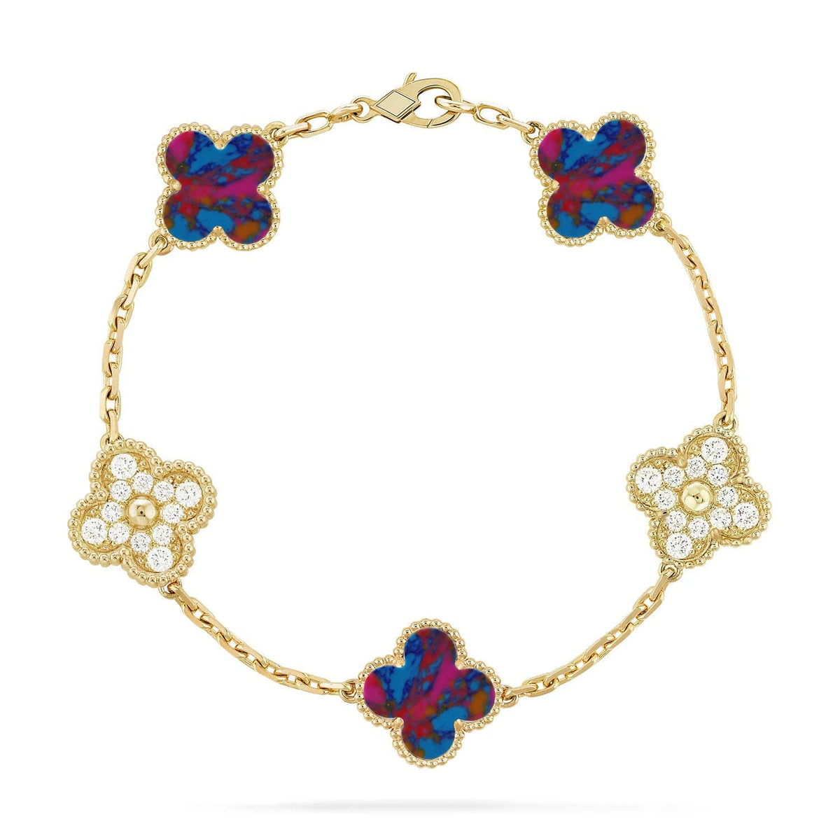 [Elara]LUCKY CLOVER 5-MOTIF BRACELET - MULTI-GEM COLLECTION