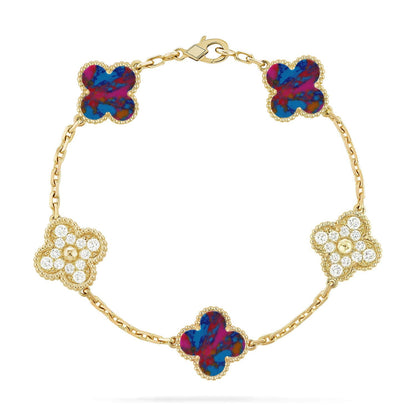 [Elara]LUCKY CLOVER 5-MOTIF BRACELET - MULTI-GEM COLLECTION