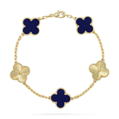 [Elara]LUCKY CLOVER 5-MOTIF BRACELET - LAPIS LAZULI COLLECTION