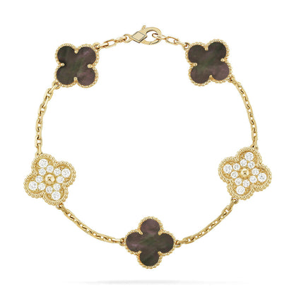 [Elara] LUCKY CLOVER 5-MOTIF BRACELET - KOLLEKTION GRAUES PERLMUTT