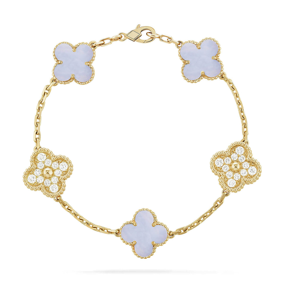[Elara]LUCKY CLOVER 5-MOTIF BRACELET - PURPLE CHALCEDONY COLLECTION