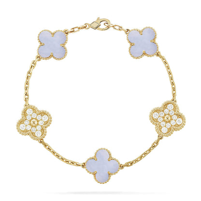 [Elara]LUCKY CLOVER 5-MOTIF BRACELET - PURPLE CHALCEDONY COLLECTION