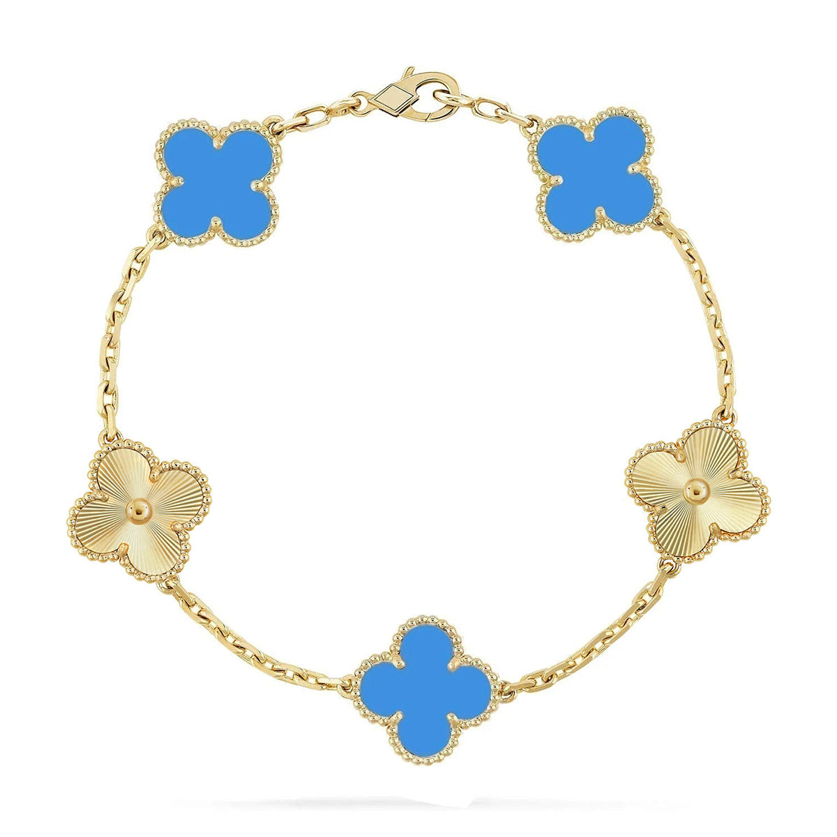 [Elara]LUCKY CLOVER 5-MOTIF BRACELET - BLUE AGATE COLLECTION