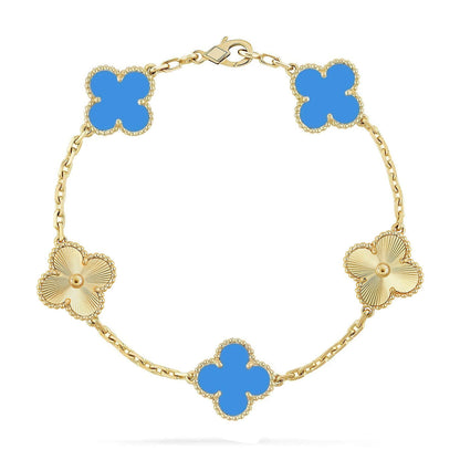 [Elara]LUCKY CLOVER 5-MOTIF BRACELET - BLUE AGATE COLLECTION