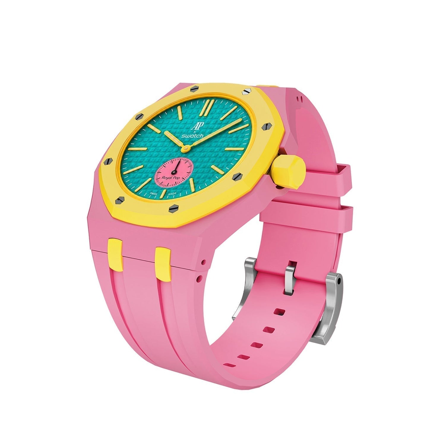 [Elara]OAK POP EXCLUSIVE PINK AND YELLOW SILICONE STRAP