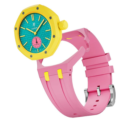 [Elara]OAK POP EXCLUSIVE PINK AND YELLOW SILICONE STRAP