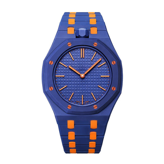 [Elara]OAK POP EXCLUSIVE DARK BLUE AND ORANGE BIOCERAMIC STRAP