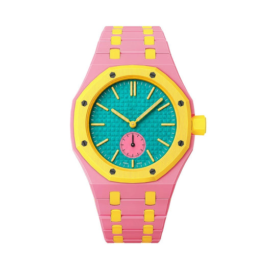 [Elara]OAK POP EXCLUSIVE PINK AND YELLOW BIOCERAMIC STRAP