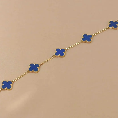[Elara]LUCKY CLOVER 5-MOTIF BRACELET - BLUE AGATE COLLECTION