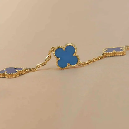 [Elara]LUCKY CLOVER 5-MOTIF BRACELET - BLUE AGATE COLLECTION