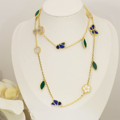 [Elara]LUCKY SPRING BUTTERFLY & FLOWER STATEMENT NECKLACE - 15-MOTIF FLORAL DESIGN