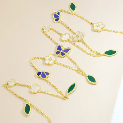 [Elara]LUCKY SPRING BUTTERFLY & FLOWER STATEMENT NECKLACE - 15-MOTIF FLORAL DESIGN