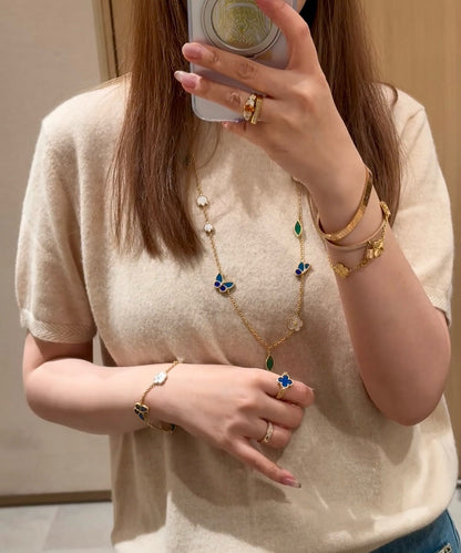 [Elara]LUCKY SPRING BUTTERFLY & FLOWER STATEMENT NECKLACE - 15-MOTIF FLORAL DESIGN