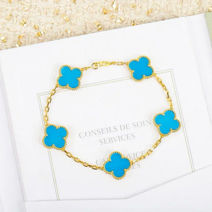 [Elara]LUCKY CLOVER 5-MOTIF BRACELET - TURQUOISE COLLECTION