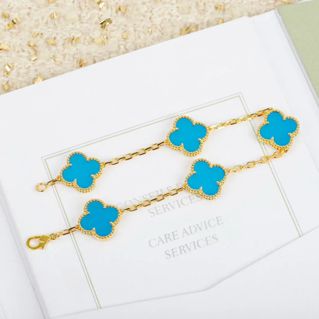 [Elara]LUCKY CLOVER 5-MOTIF BRACELET - TURQUOISE COLLECTION