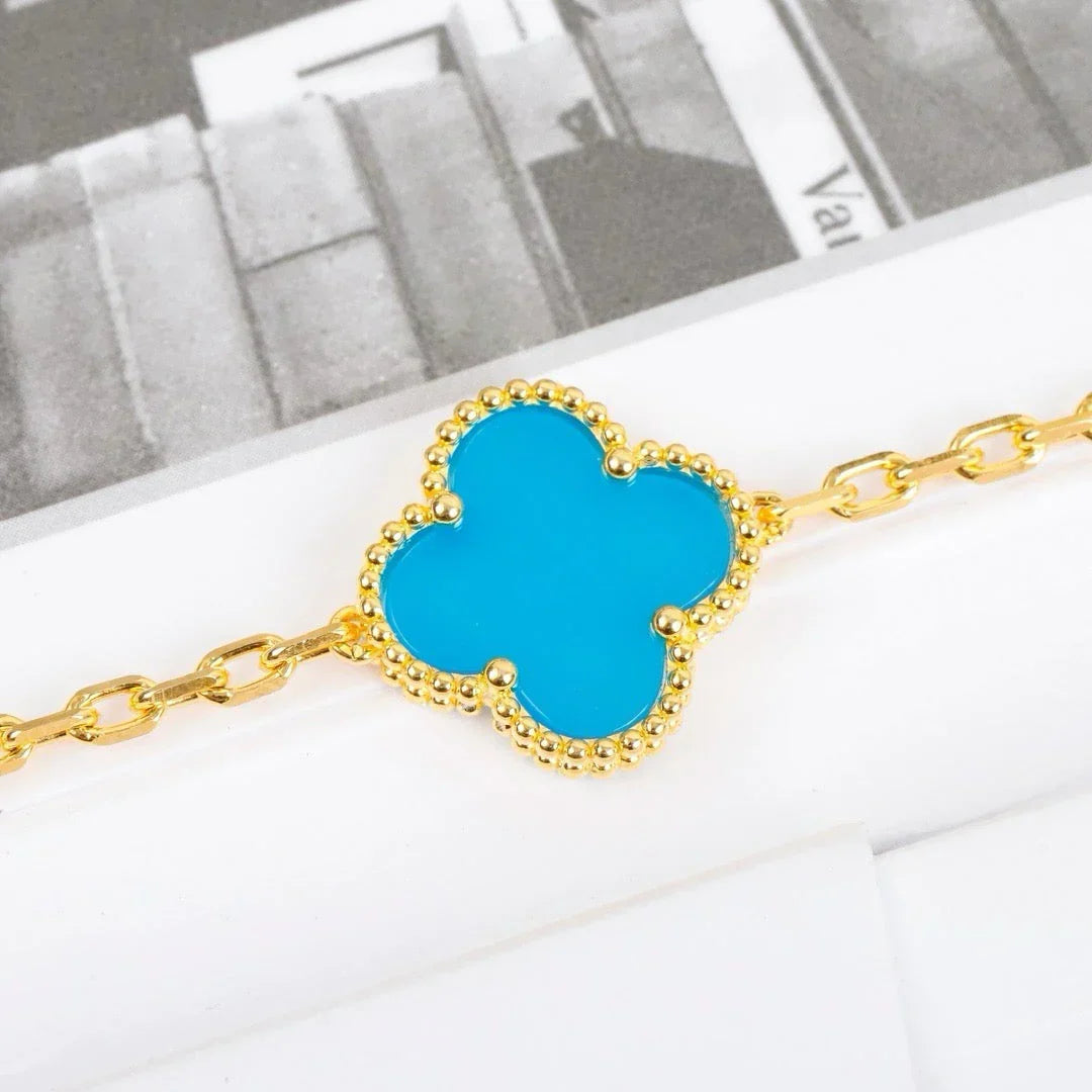 [Elara]LUCKY CLOVER 5-MOTIF BRACELET - TURQUOISE COLLECTION