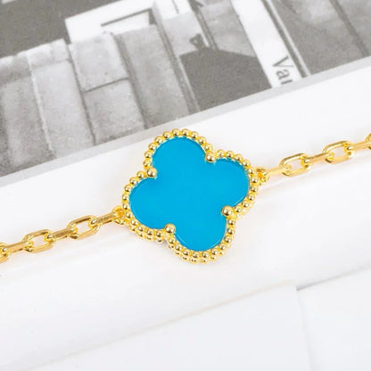 [Elara]LUCKY CLOVER 5-MOTIF BRACELET - TURQUOISE COLLECTION